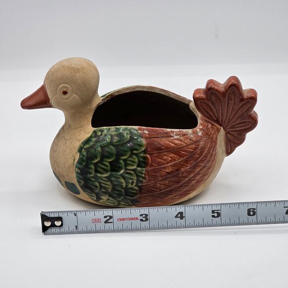 Vintage Duck Pottery Planter - Cute Garden Decor, Retro Boho Primitive Decor - Picture 8 of 9